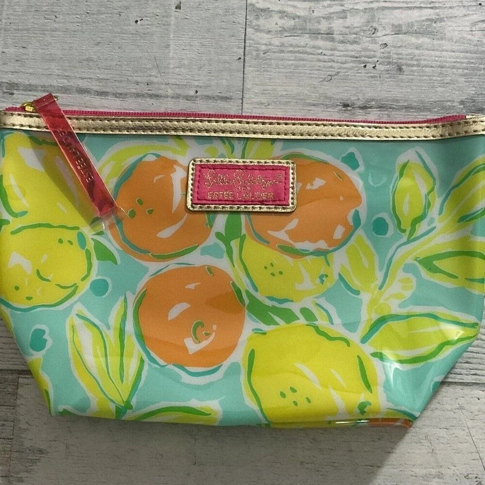 NWOT Lilly Pulitzer Estee Lauder Women Lemons Zip Pouch Makeup Cosmetic Case Bag